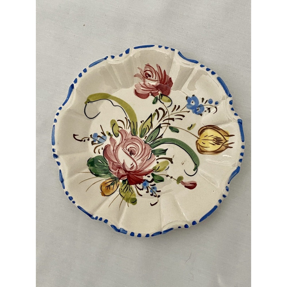 VTG Floral Painted Ceramic Dish ITALY Small Plate
